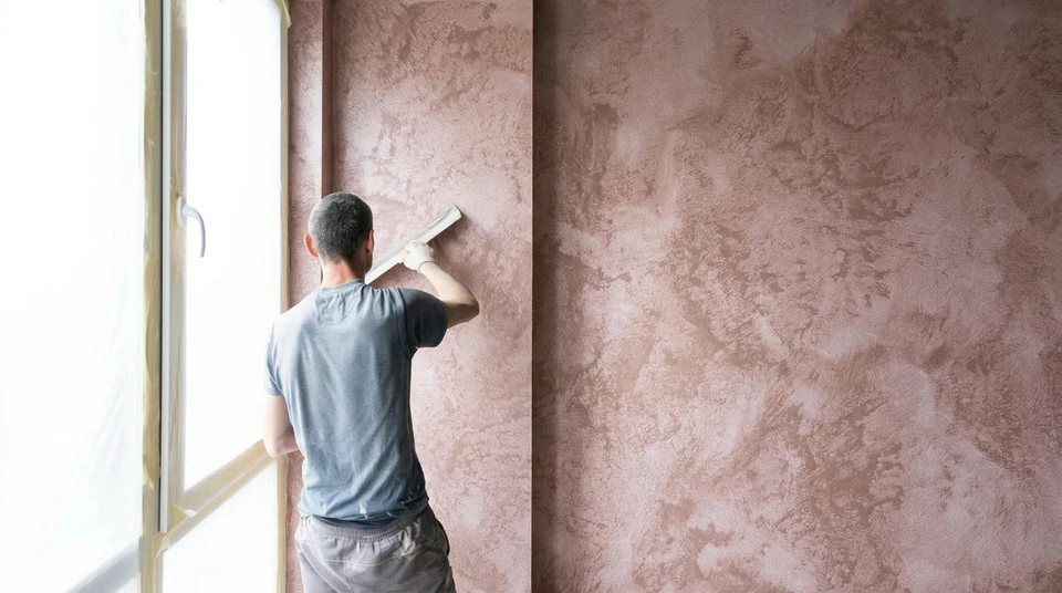 Une personne applique de la peinture noire sur un mur blanc intérieur à l'aide d'un rouleau à peinture